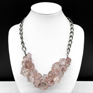 Light Pink Faux Crystal Cluster Beaded Statement Necklace